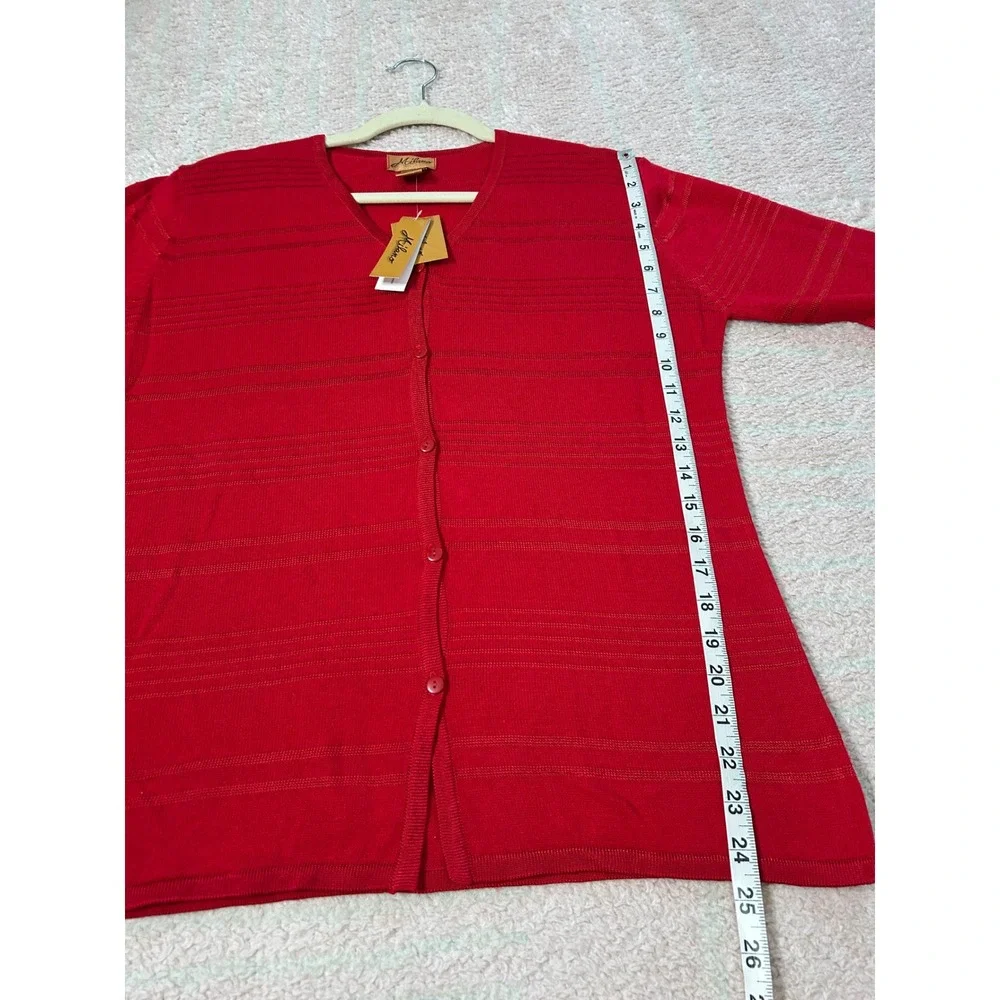 NWT Milano Red Stripe Button Front Cardigan 3/4 Sleeves Size Medium Holiday Fall